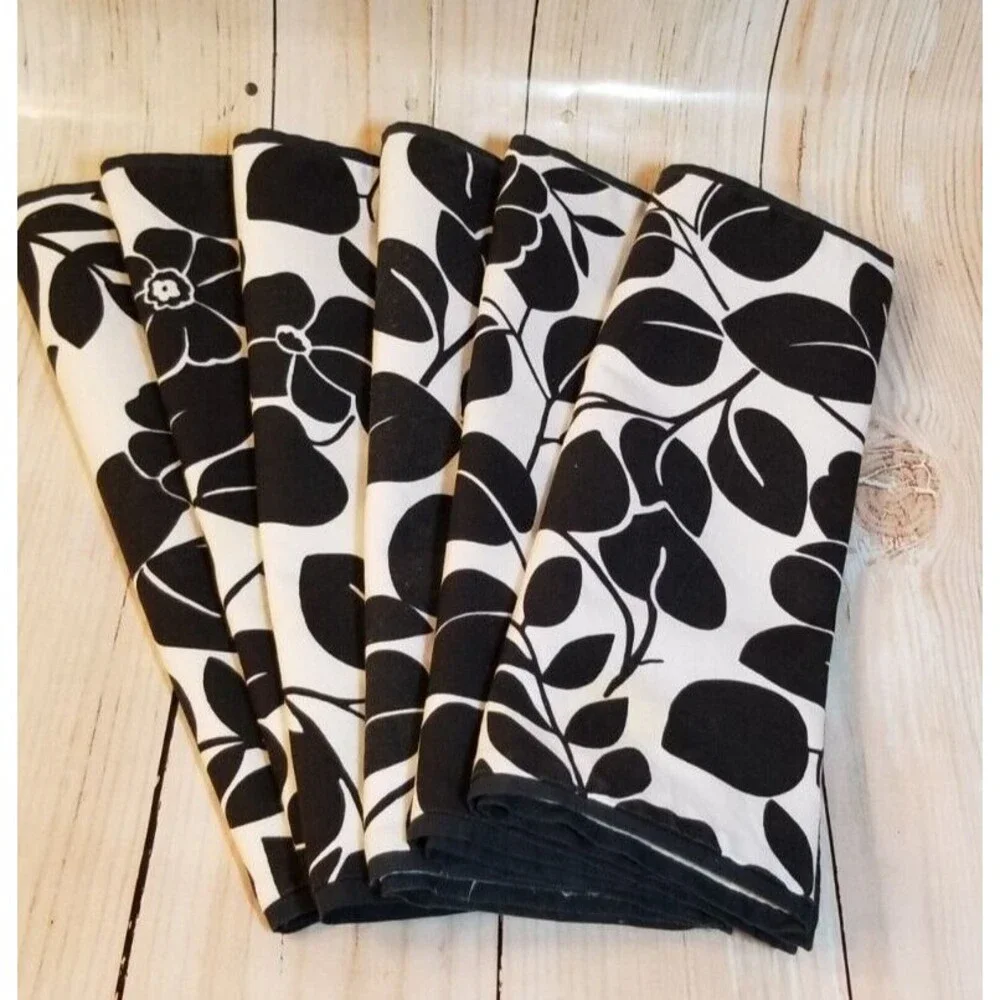 Pottery Barn Placemats Black & White Contemporary Floral Artsy Design Set of 6